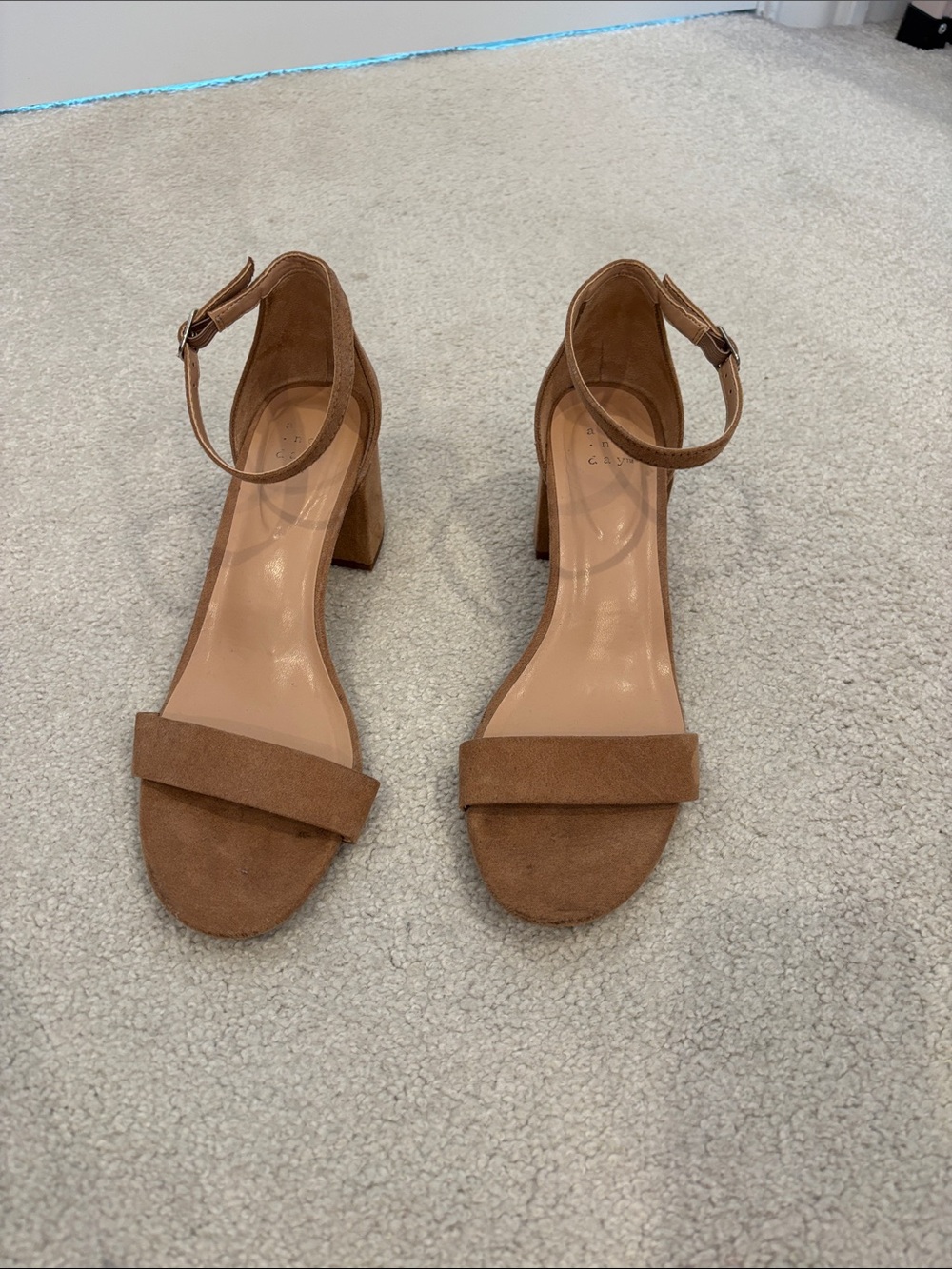 a new day Tan Suede Ankle Strap Block Heels